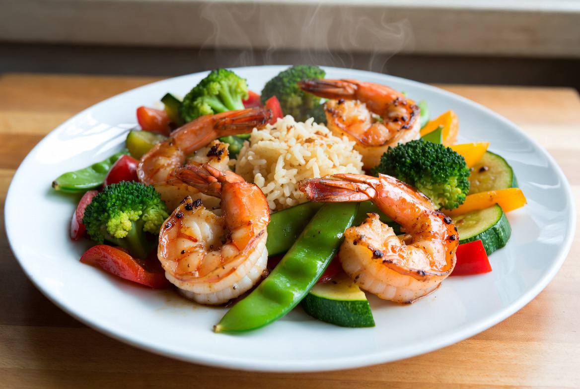 Shrimp stir-fry with colorful vegetables